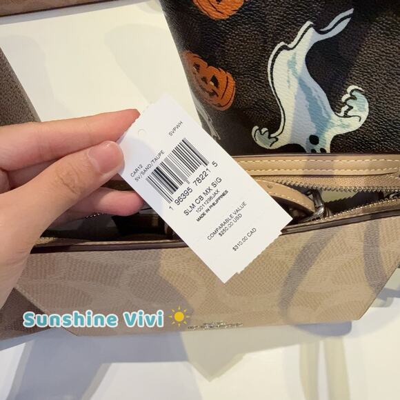 NWT Coach Slim Crossbody Bag In Signature Canvas CAR12 Silver/Sand/Taupe - Picture 6 of 10